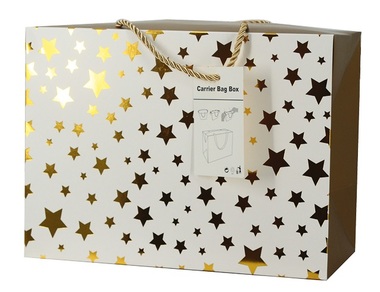 Dárková taška uzavíratelná L 27x20x13 cm se zlatými hvězdičkami
