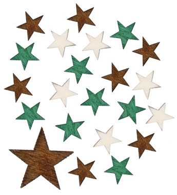 Dřevěné hvězdy hnědé a zelené 2 cm, 24 ks 