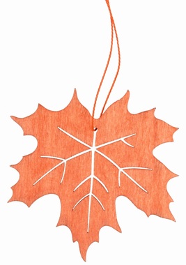Dřevěný list na zavěšení oranžový 10 cm 