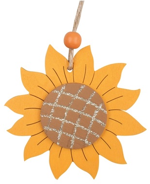 Slunečnice s glitry dřevěná na zavěšení 9,5 cm