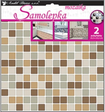 Samolepka na zeď mozaika plastická, imitace obkladů,2 archy 25,5 x 25,5 cm 