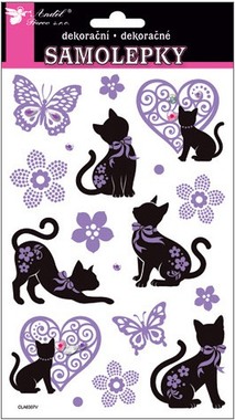 Samolepky kočky černo-fialové s kamínky 21x14 cm