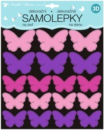 Samolepky na zeď 3D růžovofialoví motýli 2 archy 35 ks 25x16 cm+25x25cm 