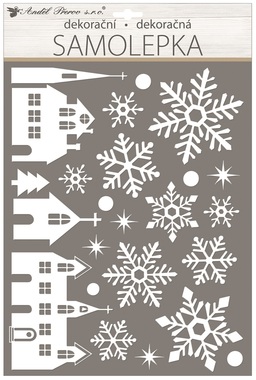 Samolepka zimní město, bílá s glitry 28 x 41  cm