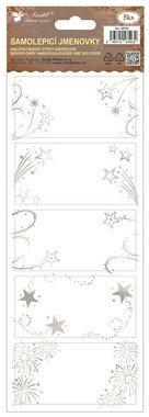 Samolepicí jmenovky na dárky 10 x 29,5 cm se stříbrnou ražbou, 5 ks