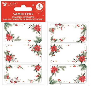 Samolepící Jmenovky na dárky Poinsettie 8 x 12 cm