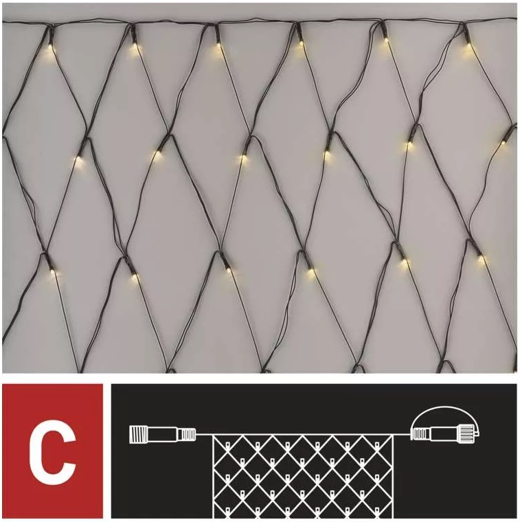 Osvětlení vánoční - nadstavitelná síť 2x1,5m-100 LED teplá bílá+ 5 cm přívodní kabel