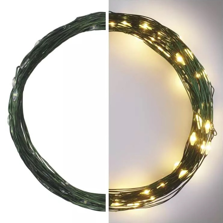 Osvětlení nano zelené 7,5 m - 75 LED teplá bílá + 5m přívodní kabel + časovač