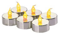 Svíčky LED svítící jantarové, 3,8 cm, 6 ks stříbrné