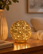 11724 Sv&iacute;t&iacute;c&iacute; skleněn&aacute; koule s hvězdičkami &ndash; champagne, o 15 x14 cm, tepl&aacute; b&iacute;l&aacute;, 10 LED, časovač-3