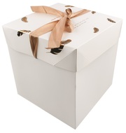 Dárková krabička skládací s mašlí L 21,5x21,5x21,5 cm zlatá peříčka