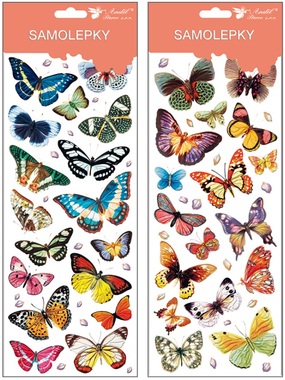 Samolepky motýli 30x12 cm s glitry