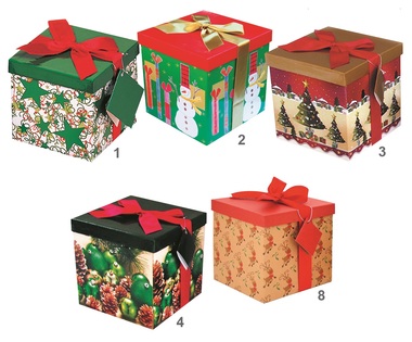 Dárková krabička skládací s mašlí vánoční M+ 17x17x17 cm 