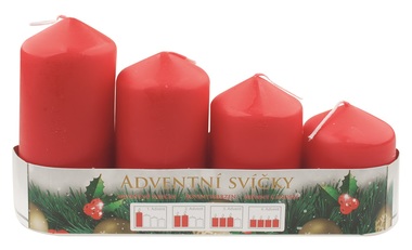 Adventní svíce válec červená postupka 60, 75, 90, 105 x 50 mm, 4 ks 