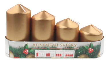 Adventní svíce válec zlatá LAK, postupka 60, 75, 90, 105 x 50 mm, 4 ks