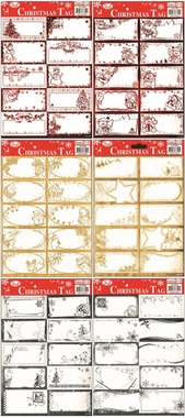 Samolepicí jmenovky na dárky zlaté,stříbrné,červené 10ks, 22,5x17,5cm