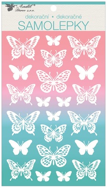 Samolepky bílé s glitry 14 x 24 cm, motýlci