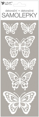 Samolepky bílé s glitry 11 x 30 cm, motýli