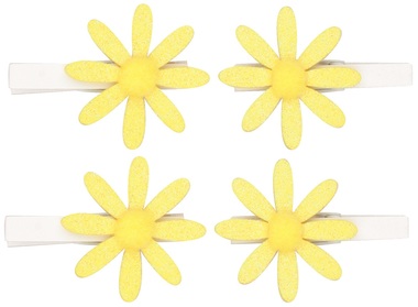 Kytičky žluté s glitry na kolíčku 5 cm, 4 ks v sáčku