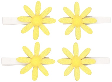 Kytičky žluté s glitry na kolíčku 5 cm, 4 ks v sáčku