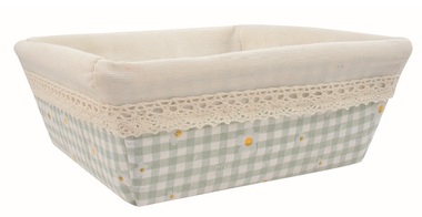 Košík látkový tyrkysově modrý s květinami 19 x 7 x 19 cm