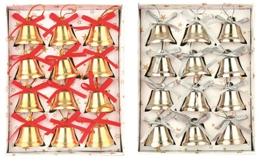 Zvonky stříbrné, zlaté 12 ks v krabičce, 2,5 cm
