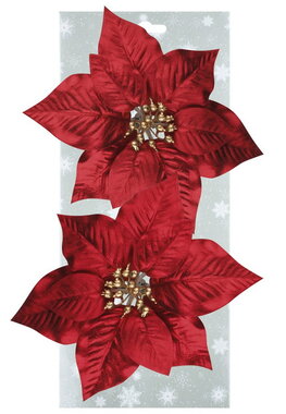 Poinsettie červená 17 cm, 2 ks, na klipu