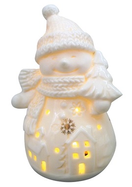 Porcelánový sněhulák s LED 6,5 x 10,5 cm