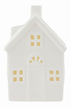 Svíticí porcelánový Domek 8,5 x 13 x 7 cm, teplá bílá, 1 LED, časovač