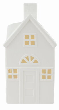 Svíticí porcelánový Domek 11 x 21 x 10 cm, teplá bílá, 1 LED, časovač