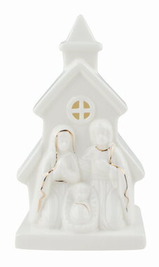 Svíticí porcelánový Betlém 8 x 13 x 5,5 cm, teplá bílá, 1 LED, časovač