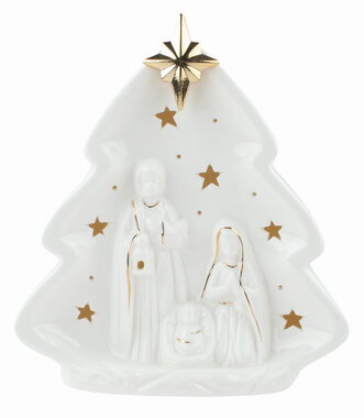 Svíticí porcelánový Betlém s hvězdou 16 x 17 x 8 cm, teplá bílá, 1 LED, časovač