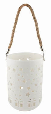 Svíticí porcelánový Válec s motivem Vánoc, o 13 x 18 cm, teplá bílá, 1 LED, časovač, na zavěšení