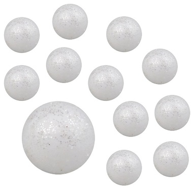 Kuličky bílé polystyrénové glitrové cca 2 cm, 30 ks