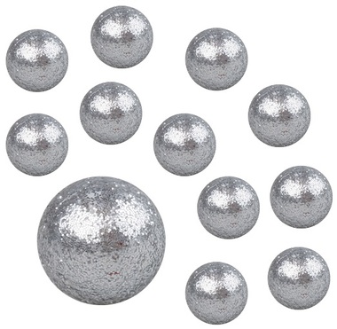 Kuličky stříbrné polystyrénové glitrové cca 1,5 cm, 60 ks