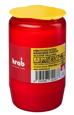 Hřbitovní svíčka červená olejová 140 g, výdrž až 50 h