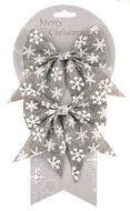 2004 Mašle jutová šedá s bílými vločkami 13 cm, 2 ks -1