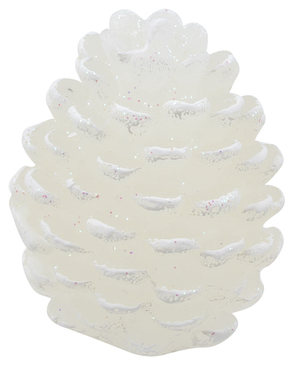 Svíčka šiška bílá s bílými glitry, 6 x9 cm