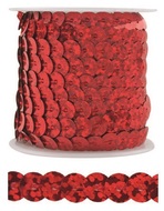 Dekorační flitry červené 5 mm vázané, 3 m