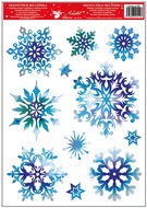 211 Okenní fólie vločky a hvězdy modré s glitry 38x30 cm -4