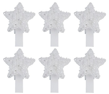 Hvězdy plastové bílé na kolíčku 3 cm, 6 ks 