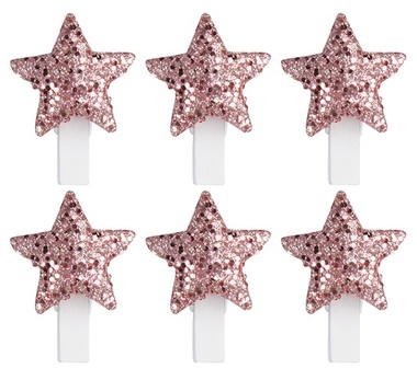 Hvězdy plastové růžové na kolíčku 3 cm, 6 ks 