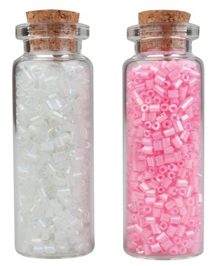 Korálky růžové a bílé v lahvičce, 2 x 15 g 