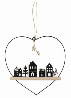 Dekorace Srdce kovové s domky 21,5 x 21 x 1 cm na zavěšení