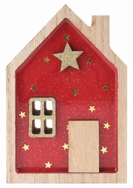 Domek dřevěný lesklý červený 9 x 13 x 2 cm na postavení