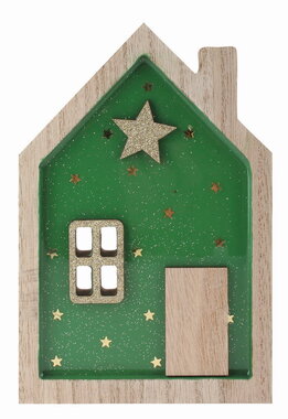 Domek dřevěný lesklý zelený 11,5 x 17 x 2 cm na postavení