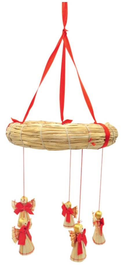 Slaměný závěs 26 cm s andílky (2321)