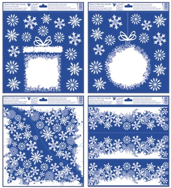 Okenní fólie s glitry,vánoční motivy z vloček 30 x 33,5 cm