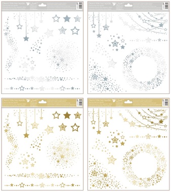 Okenní fólie z lesklé fólie 30 x 33,5 cm, zlaté/stříbrné motivy z hvězdiček