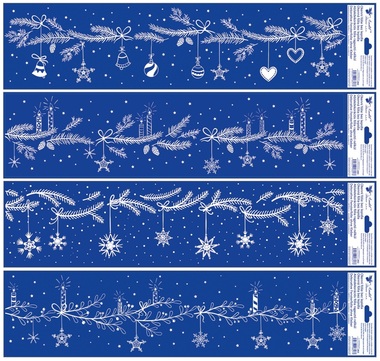 Okenní fólie pruhy vánoční větvičky 64 x 15 cm